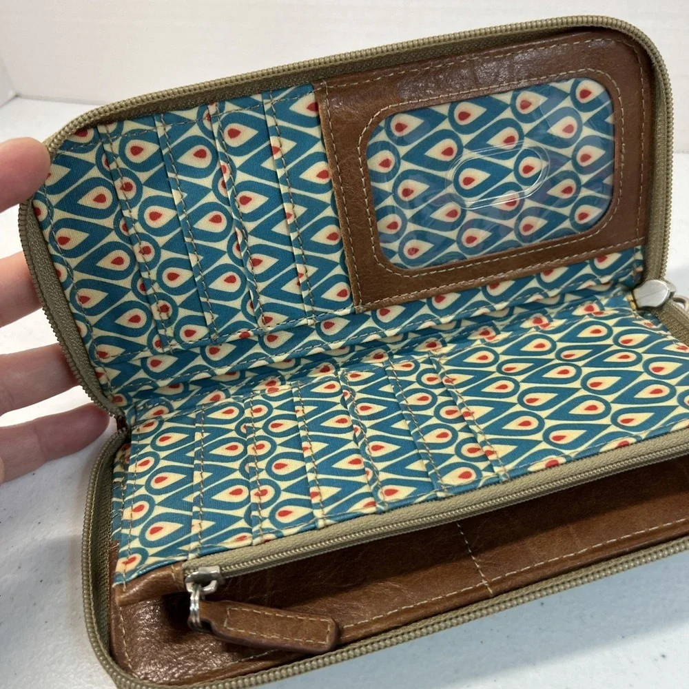 Vintage Fossil Key-Per Zip Around Card Wallet Coated Canvas City